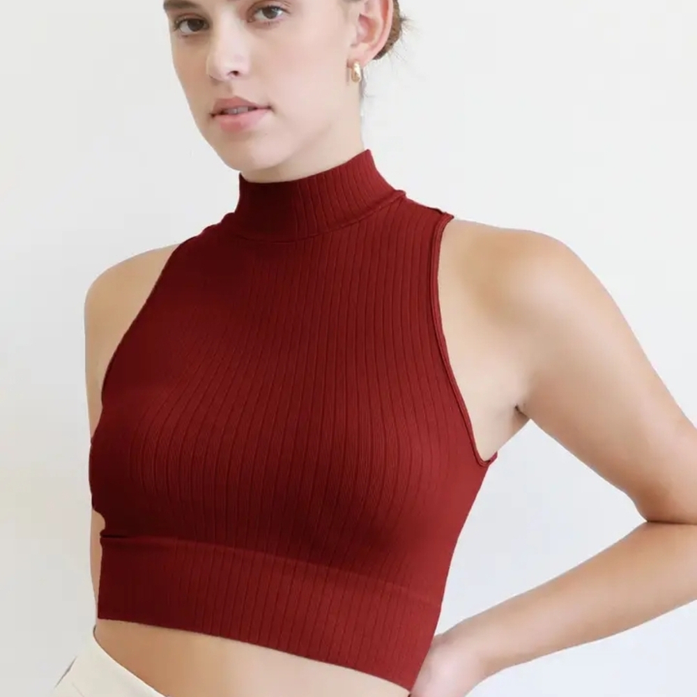 One Size Women's Ribbed Red Sleeveless Top